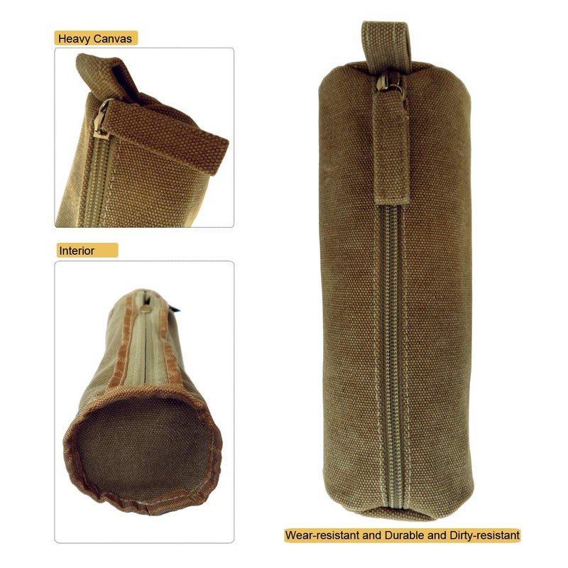 Enyuwlcm Heavy Canvas Stationery Portable Compact Simple Zipper Pencil Case and Durable Small Medicine Bag 1 Pack Khaki - Image 3